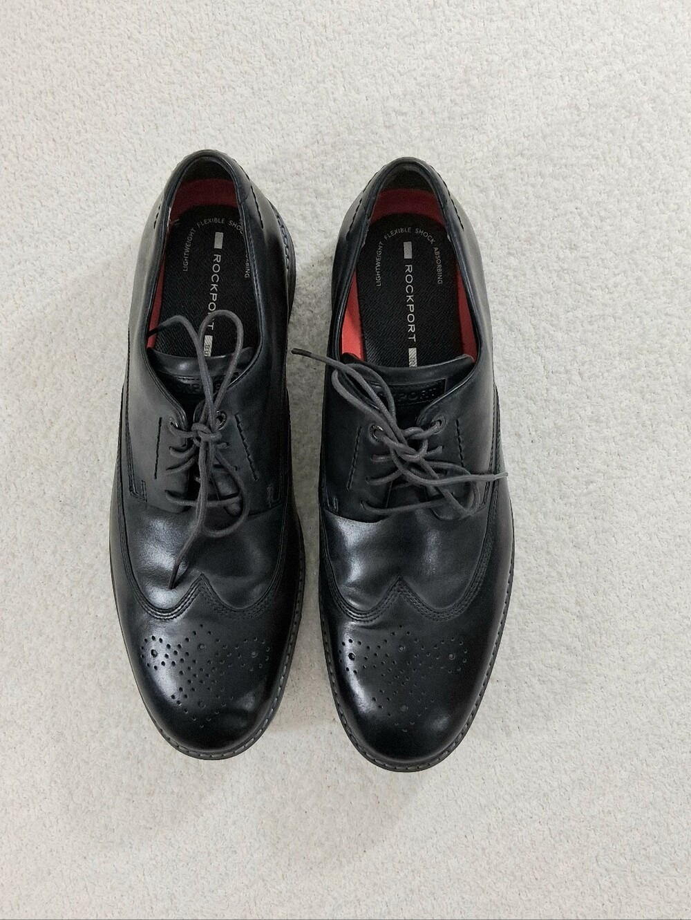 Rockport Men Black Leather Wingtip Oxford Dress Shoes Size 13 W Wide truTECH VGC
